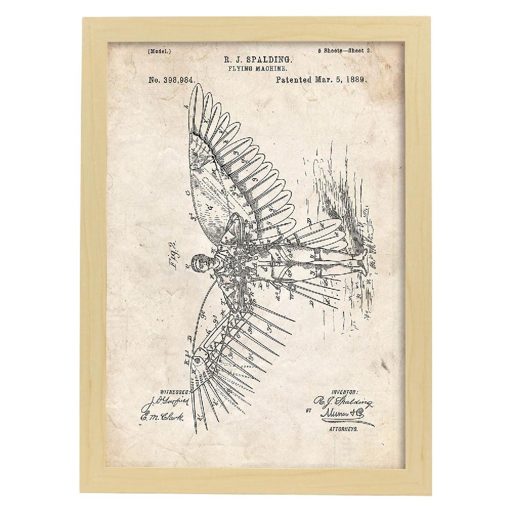 Nacnic Lámina De Patente De Alas Humanas Antigua