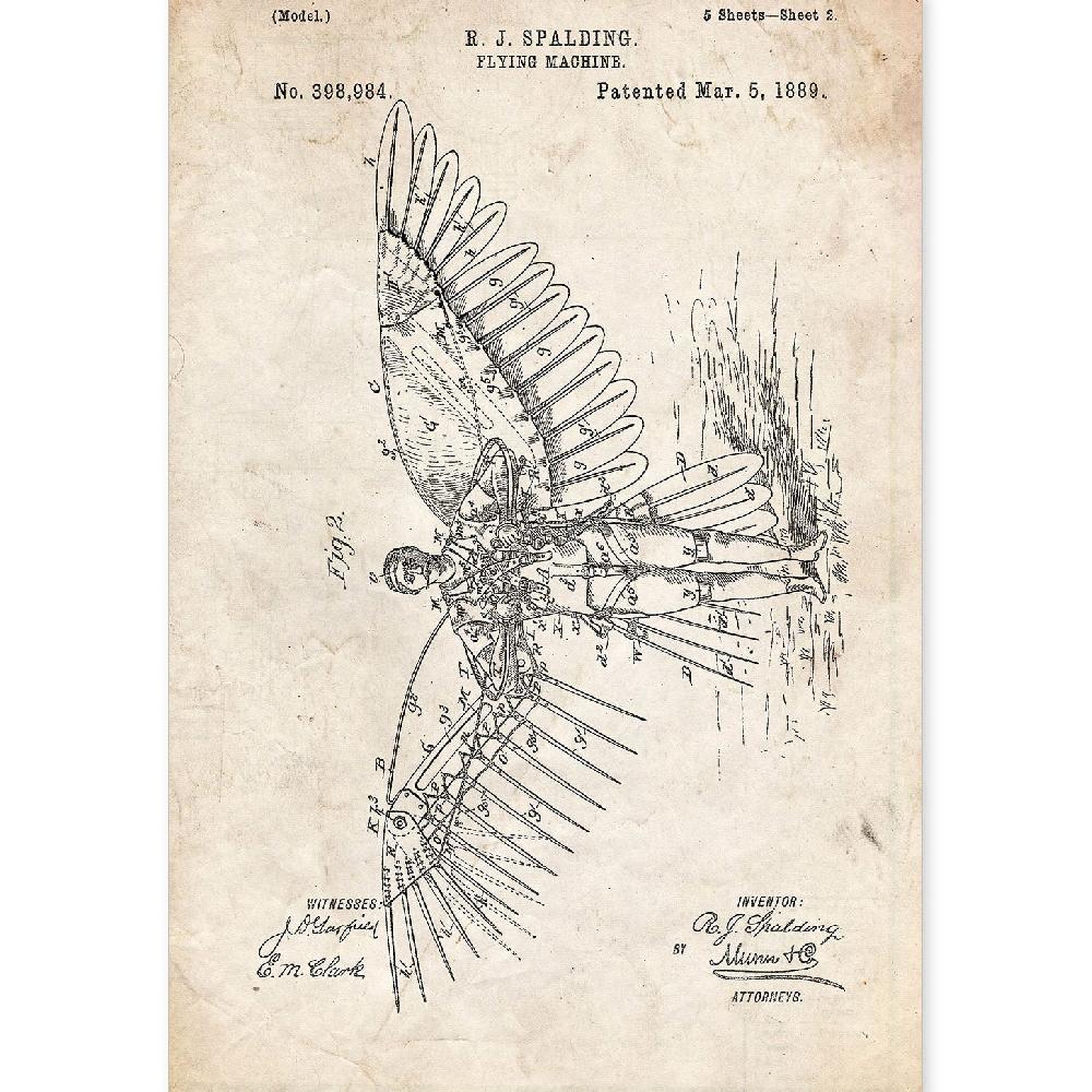 nacnic Lámina de Patente de Alas Humanas Antigua