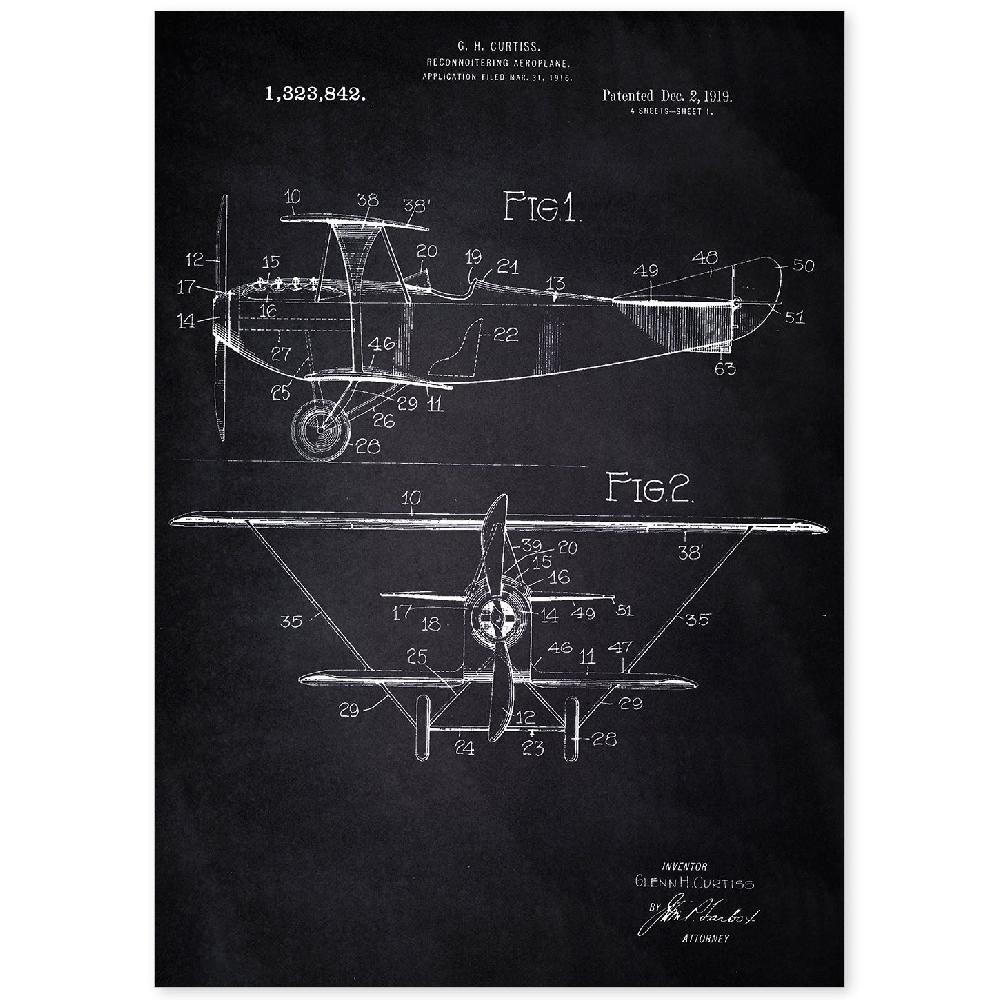 nacnic Lámina de Patente de Avion Antigua