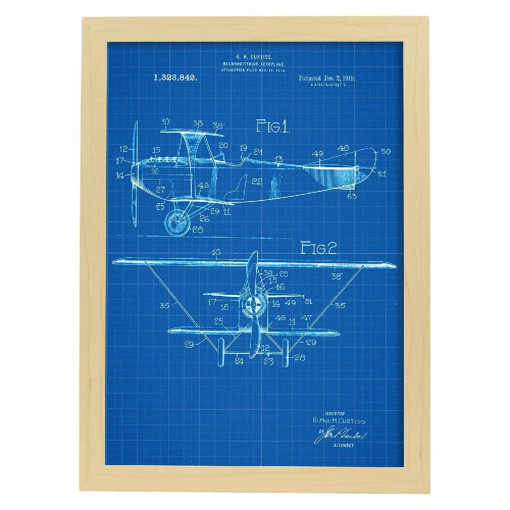 Nacnic Lámina De Patente De Avión Antigua
