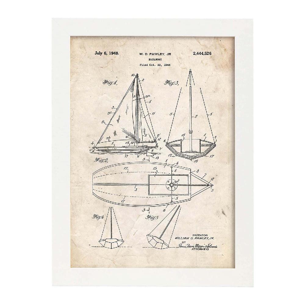 Nacnic Lámina De Patente De Barco Velero Antigua