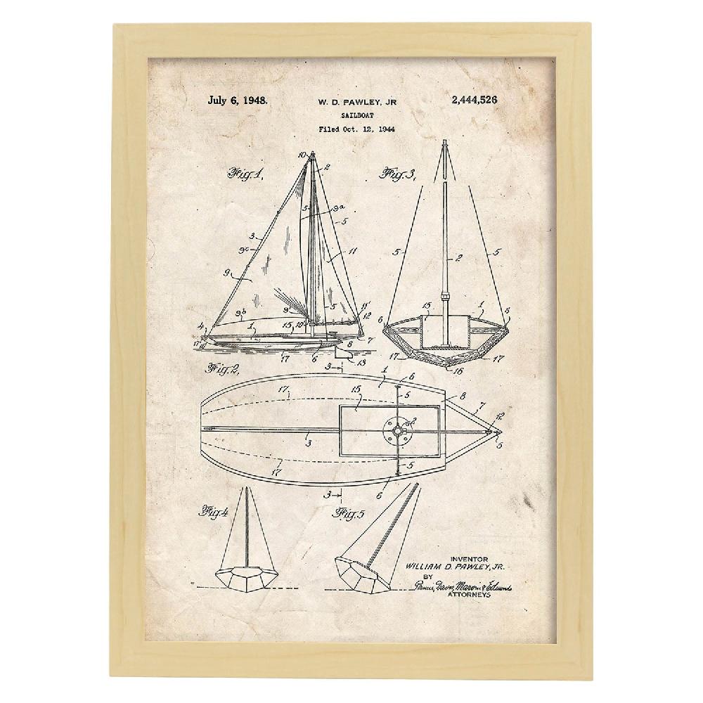 Nacnic Lámina De Patente De Barco Velero Antigua