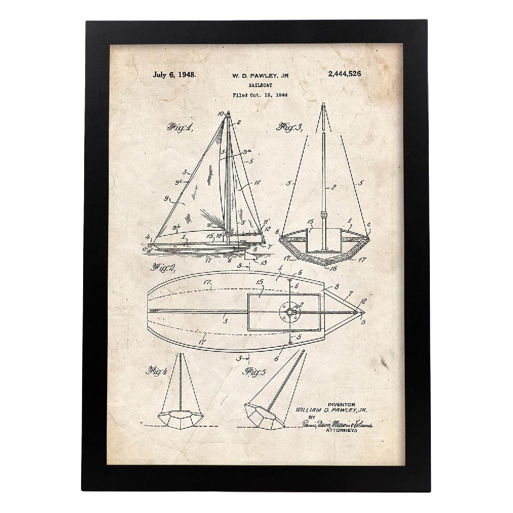 Nacnic Lámina De Patente De Barco Velero Antigua