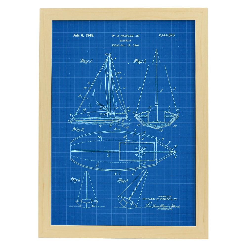 Nacnic Lámina De Patente De Barco Velero Antigua
