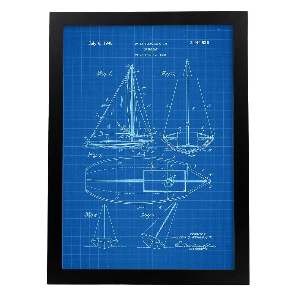 Nacnic Lámina De Patente De Barco Velero Antigua