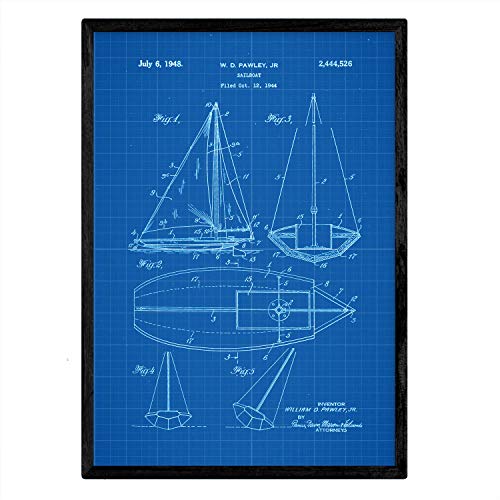 nacnic Lámina de Patente de Barco Velero Antigua