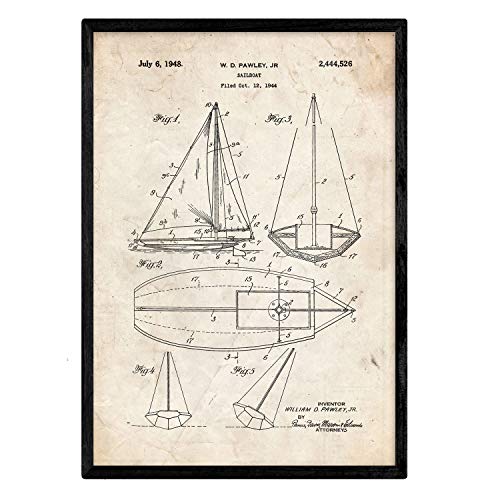 nacnic Lámina de Patente de Barco Velero Antigua