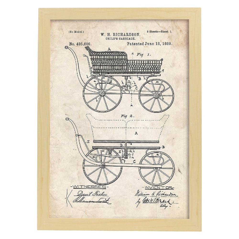 Nacnic Lámina De Patente De Carrito Bebe Antigua