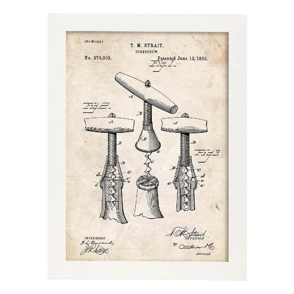 Nacnic Lámina De Patente De Sacacorchos Antigua 2