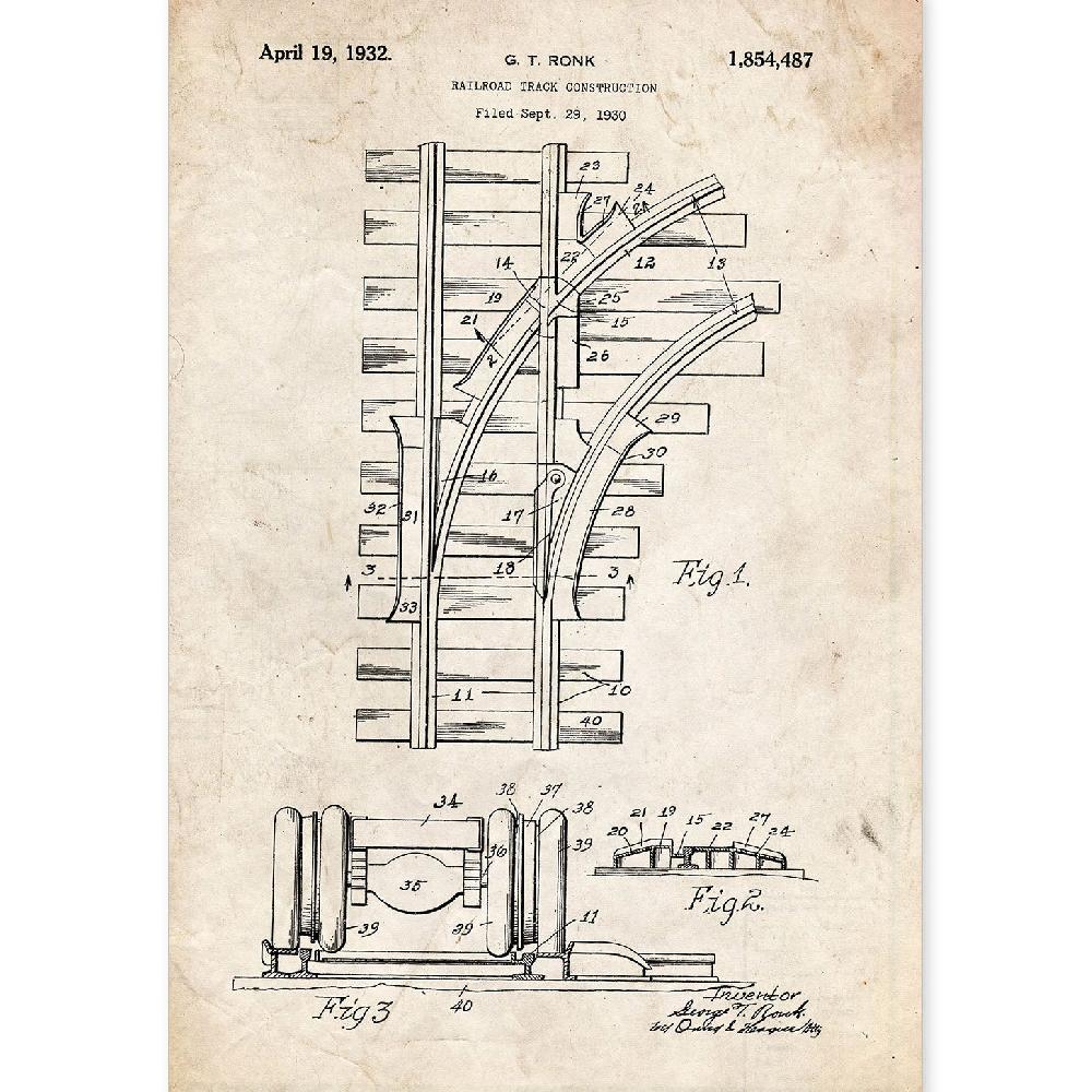 nacnic Lámina de Patente de Vía de Tren Antigua
