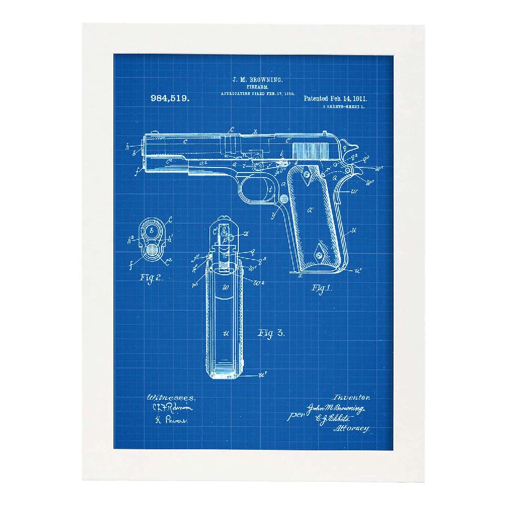 Nacnic Lámina De Patente Pistola Browning Antigua