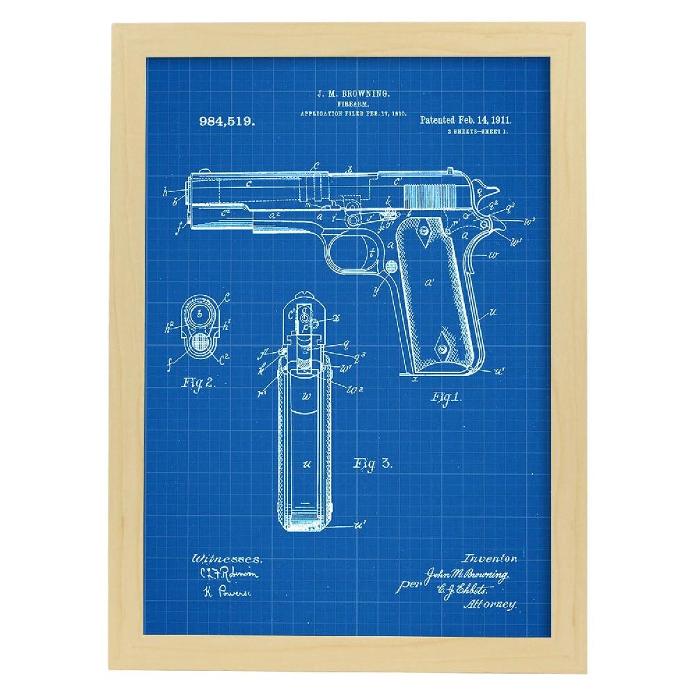 Nacnic Lámina De Patente Pistola Browning Antigua