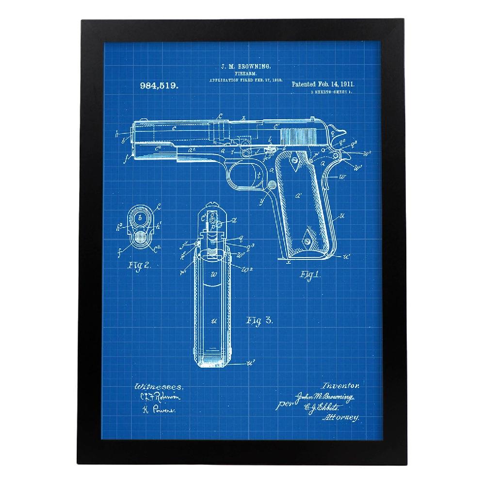 Nacnic Lámina De Patente Pistola Browning Antigua