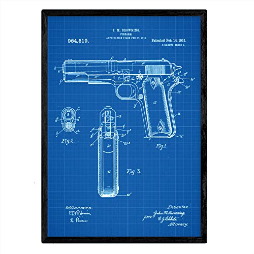 nacnic Lámina de Patente Pistola Browning Antigua