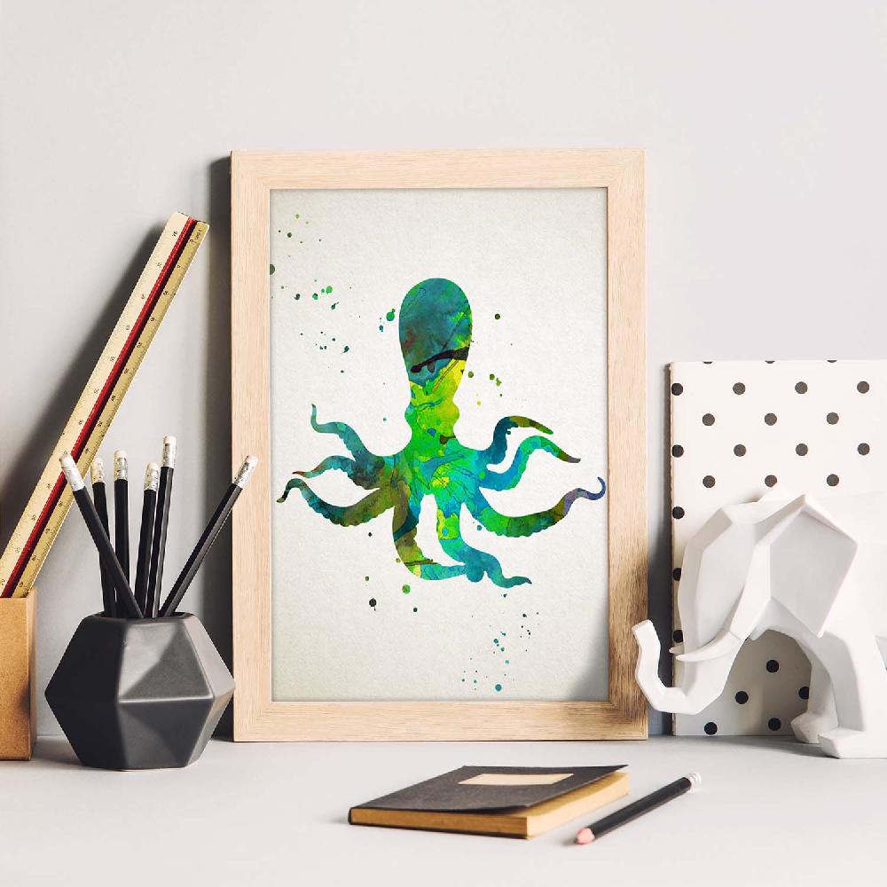 Nacnic Lámina De Pulpo Estilo Acuarela