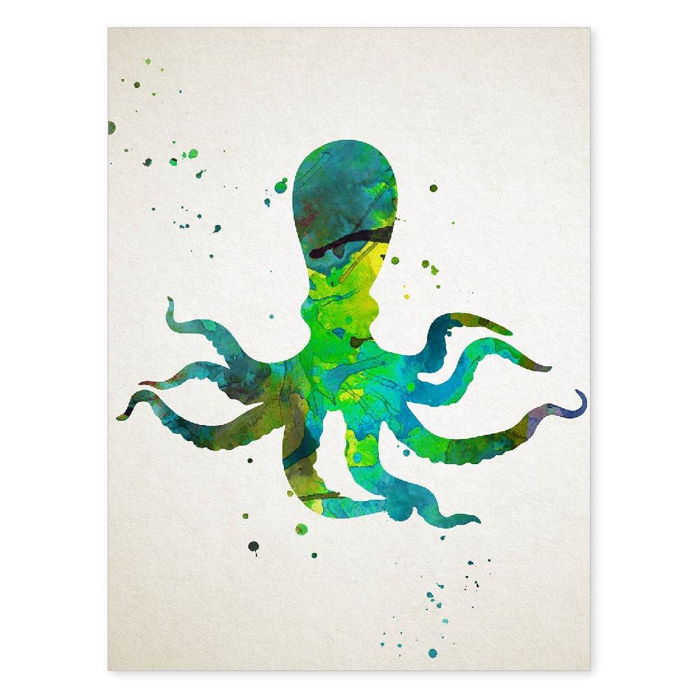 nacnic Lámina de Pulpo Estilo Acuarela