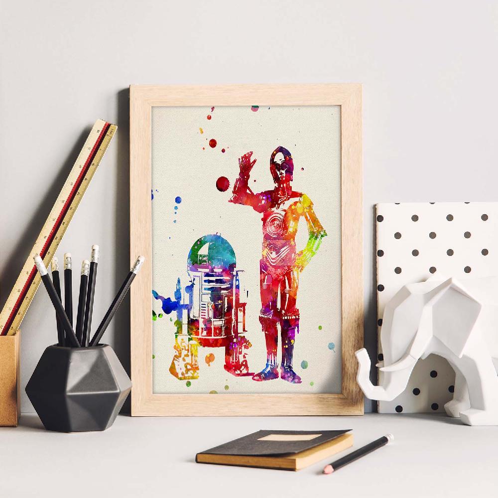 Nacnic Lámina De R2D2 Y C3PO En Estilo Acuarela