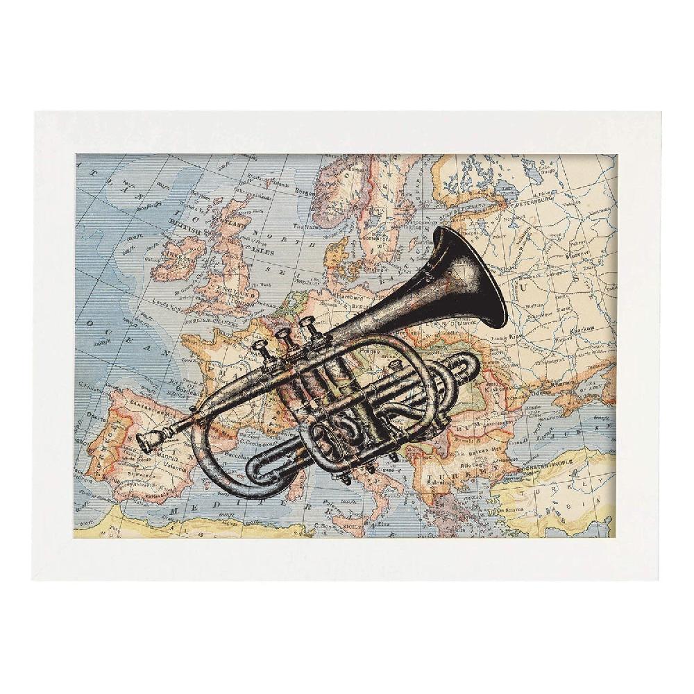 Nacnic Lámina De Trompeta Y Mapa Vintage De Europa