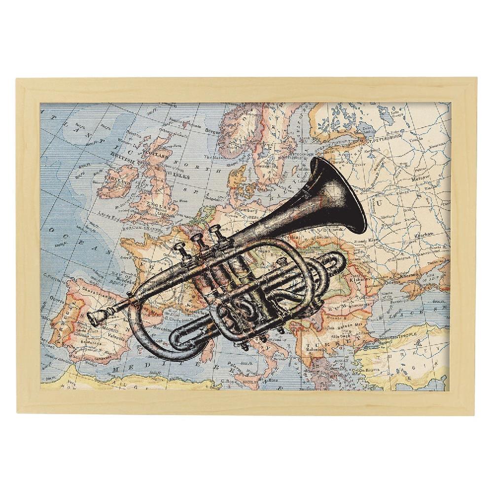 Nacnic Lámina De Trompeta Y Mapa Vintage De Europa