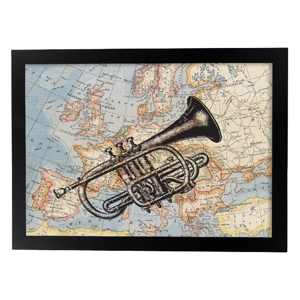 Nacnic Lámina De Trompeta Y Mapa Vintage De Europa
