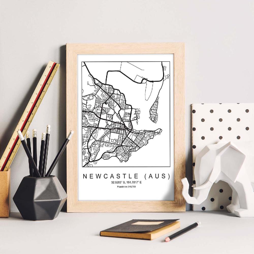 Nacnic Lámina Estilo Nórdico De Mapa De Newcastle