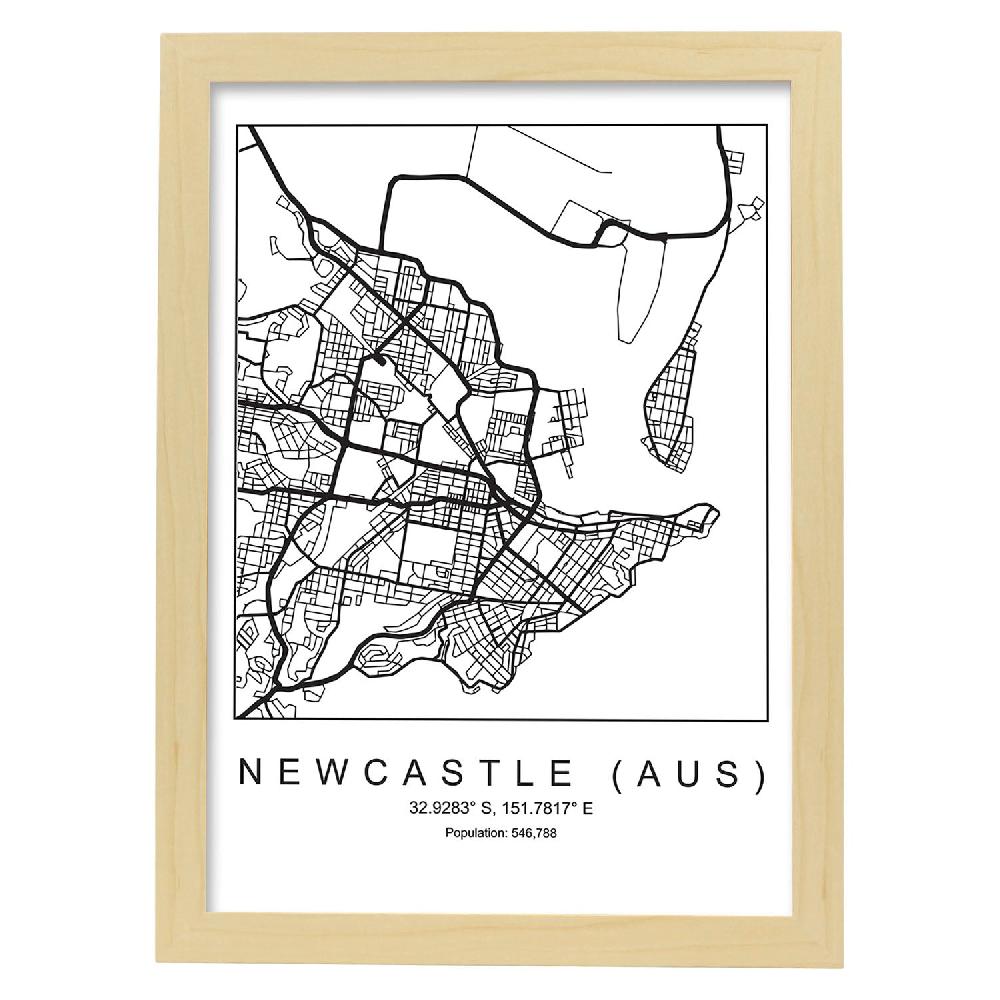 Nacnic Lámina Estilo Nórdico De Mapa De Newcastle
