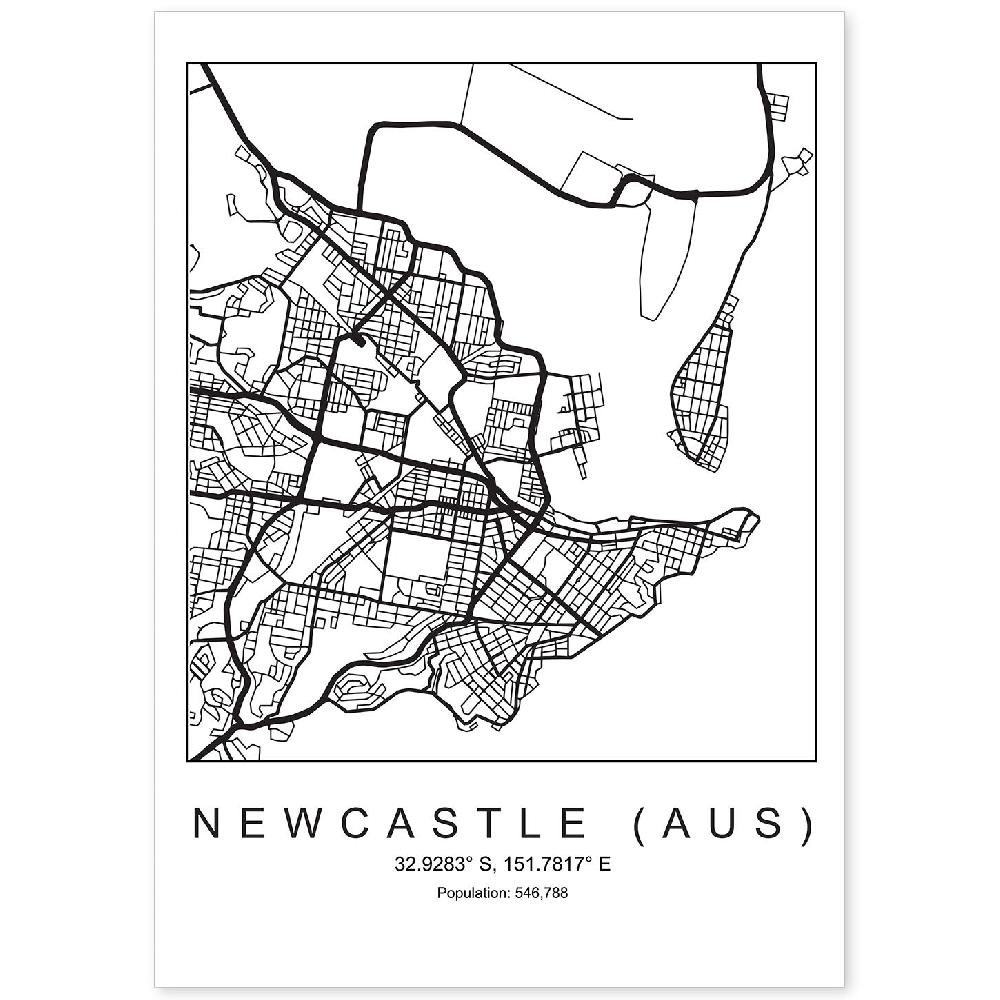 nacnic Lámina estilo nórdico de mapa de Newcastle