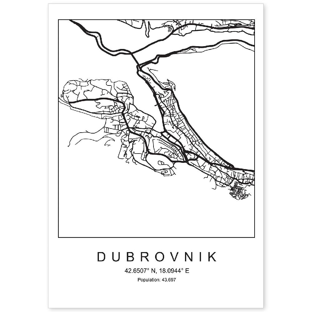 nacnic Lámina estilo nórdico del mapa de Dubrovnik
