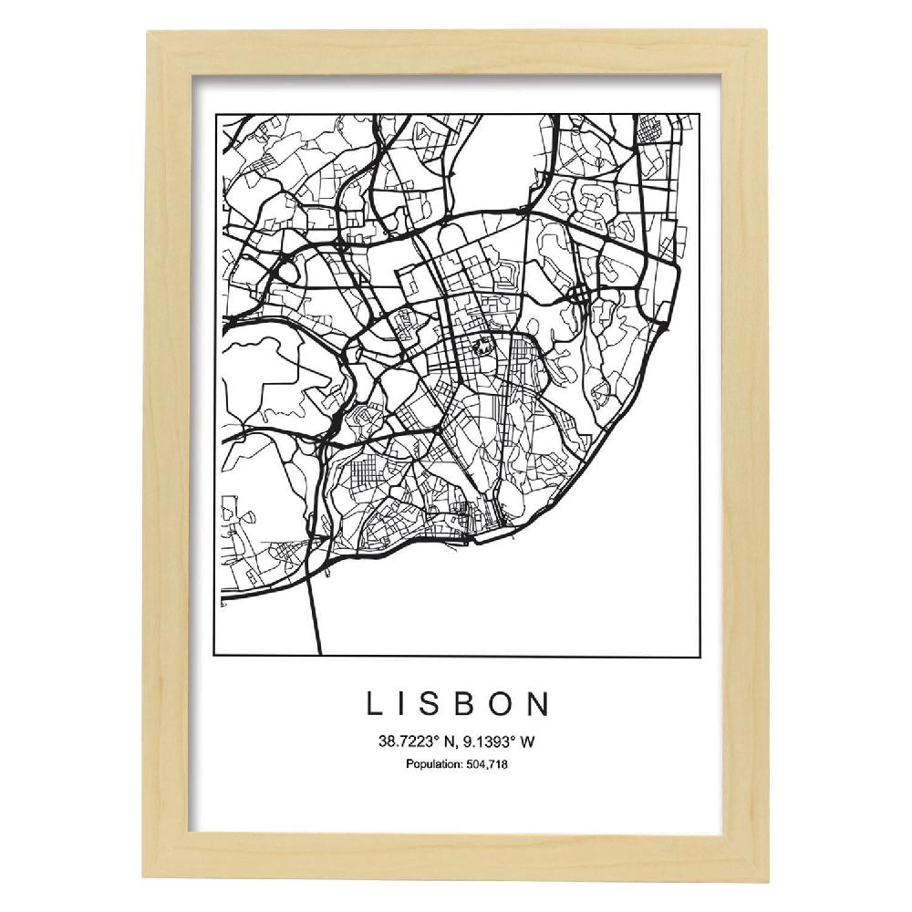 Nacnic Lámina Estilo Nórdico Del Mapa De Lisbon