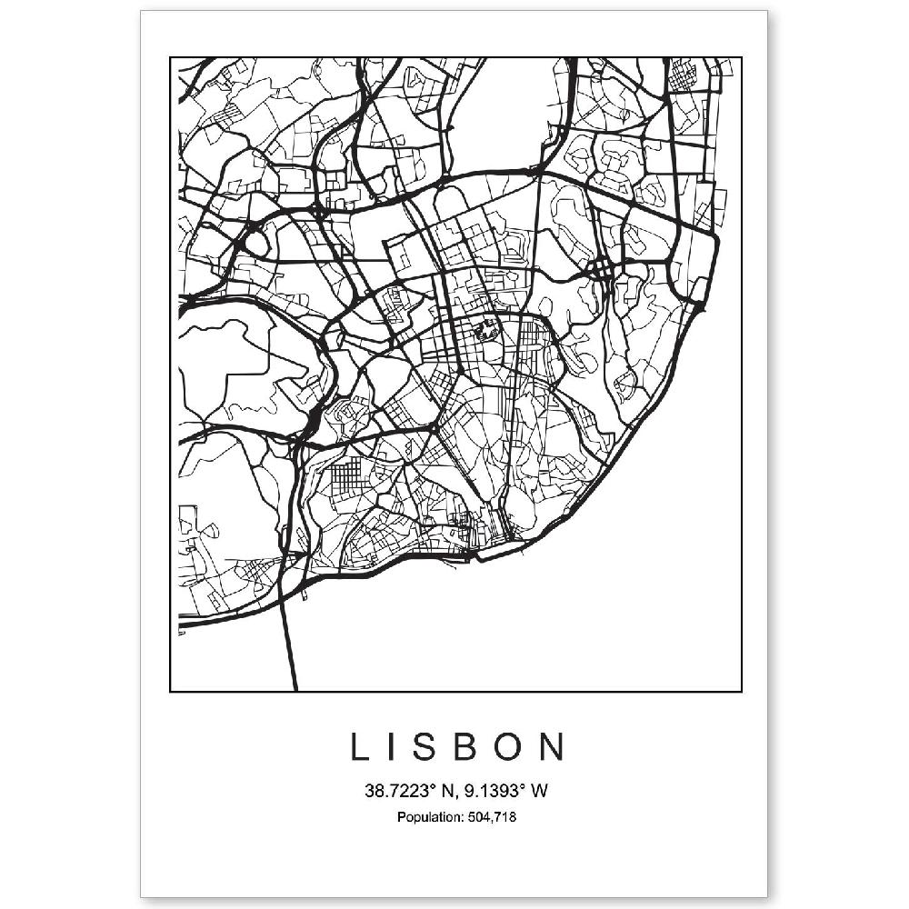 nacnic Lámina estilo nórdico del mapa de Lisbon