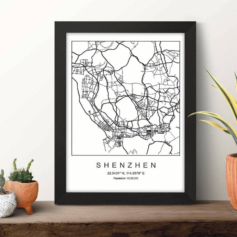 Nacnic Lámina Estilo Nórdico Del Mapa De Shenzhen