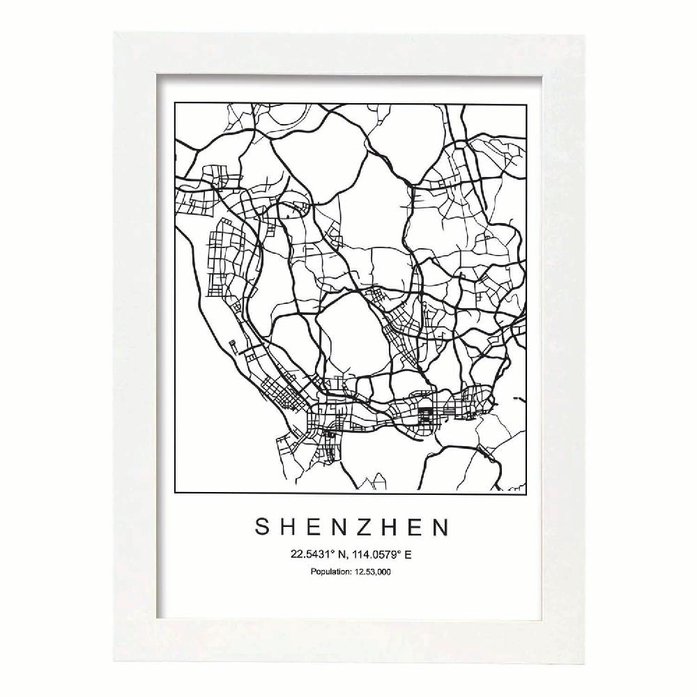 Nacnic Lámina Estilo Nórdico Del Mapa De Shenzhen