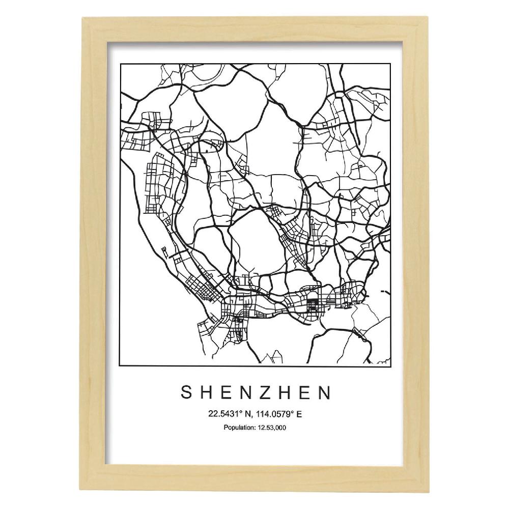 Nacnic Lámina Estilo Nórdico Del Mapa De Shenzhen