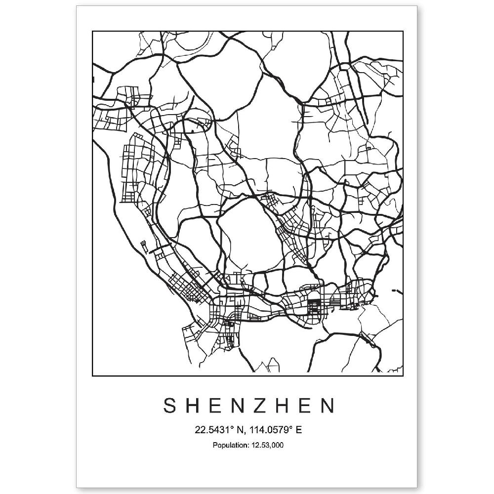 nacnic Lámina estilo nórdico del mapa de Shenzhen