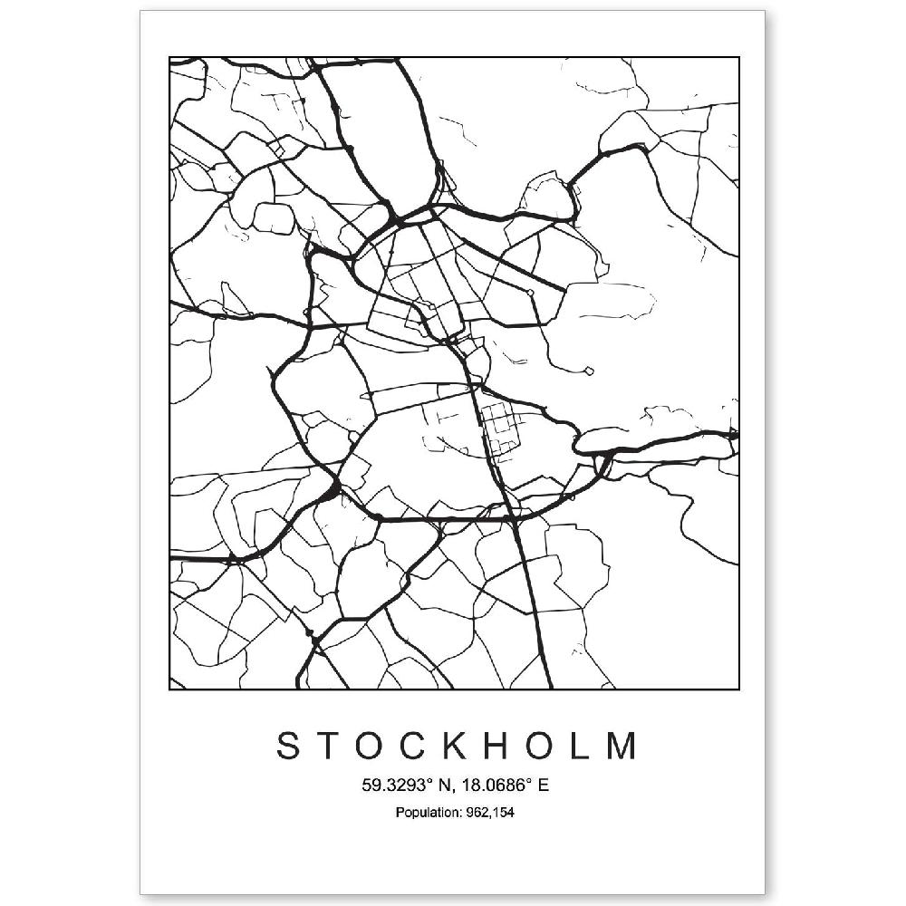 nacnic Lámina estilo nórdico del mapa de Stockholm