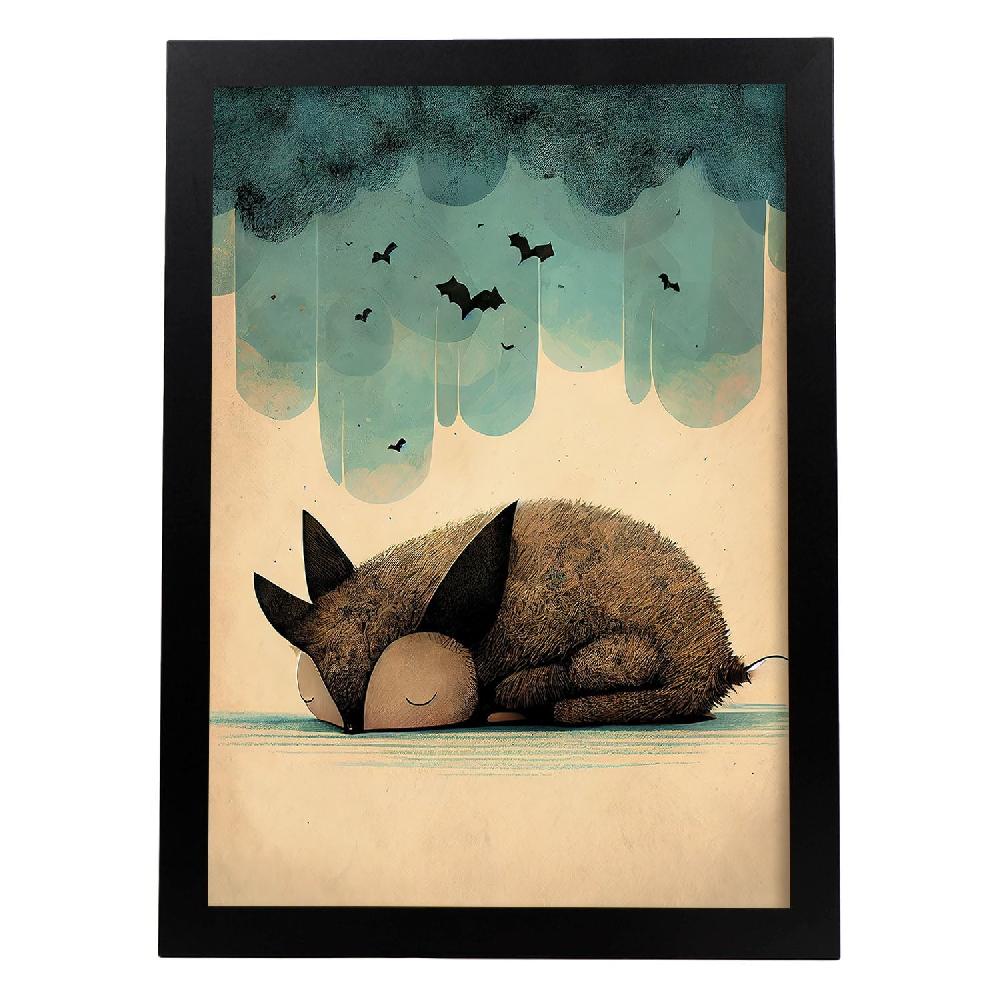 nacnic Nacnic Lámina Estilo Precisionismo de Murciélago Durmiente Fluffy