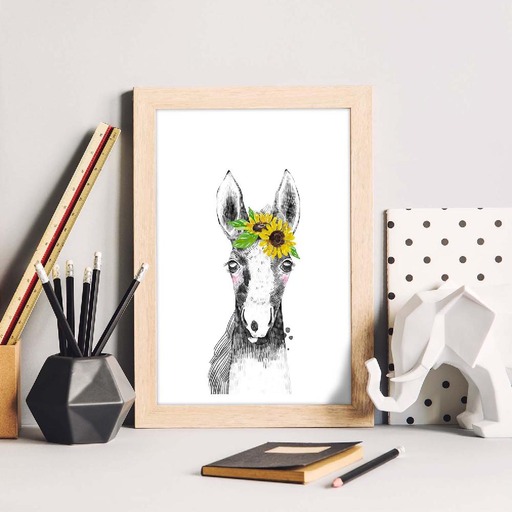 Nacnic Lámina Infantil De Caballo Bebé Con Flores
