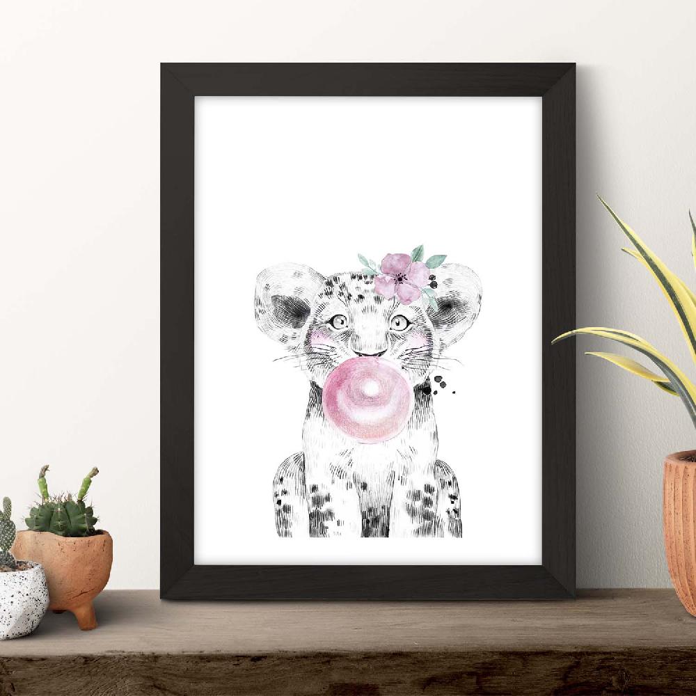 Nacnic Lámina Infantil De Leon Con Chicle Y Flores