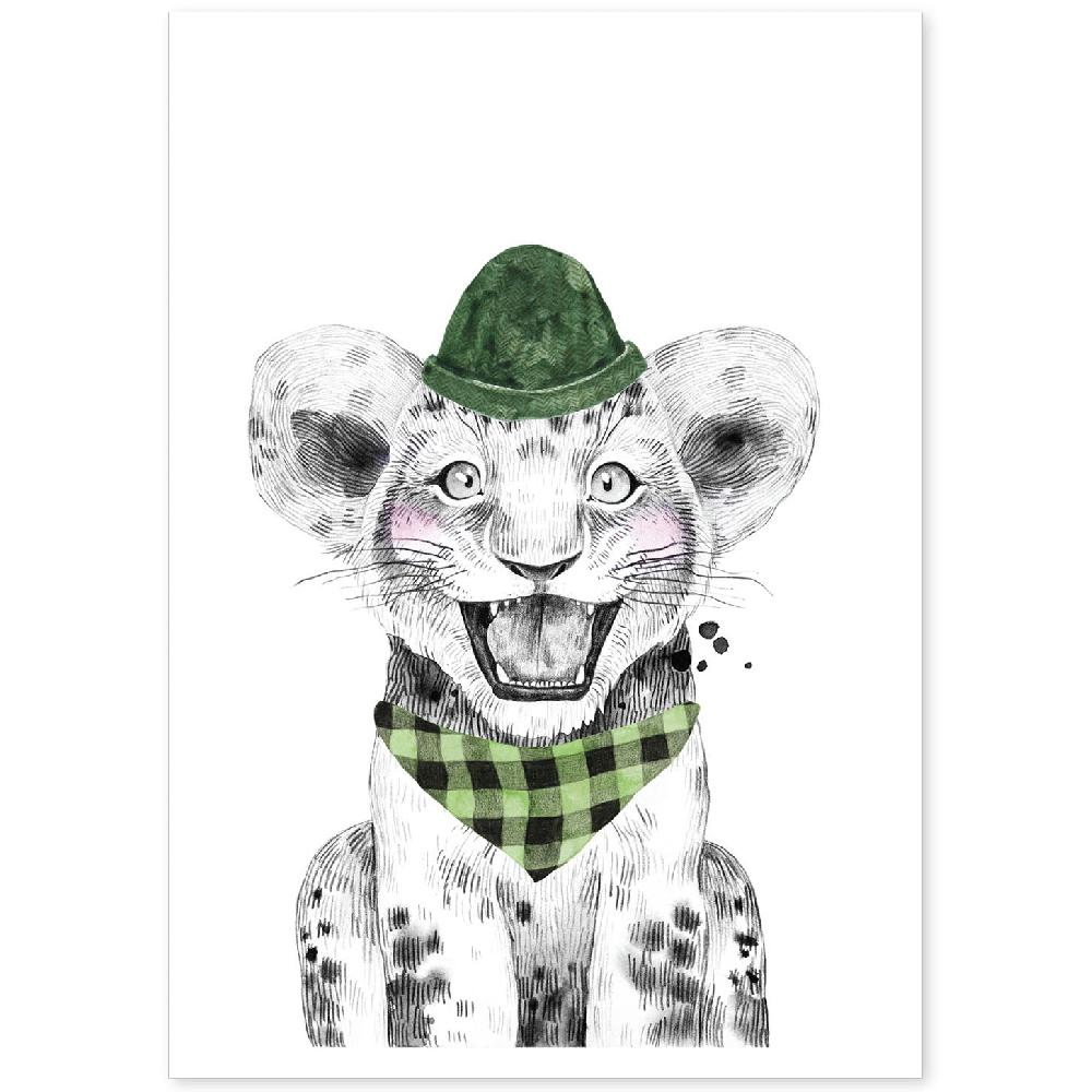 nacnic Lámina Infantil de León con Gorro y Bandana