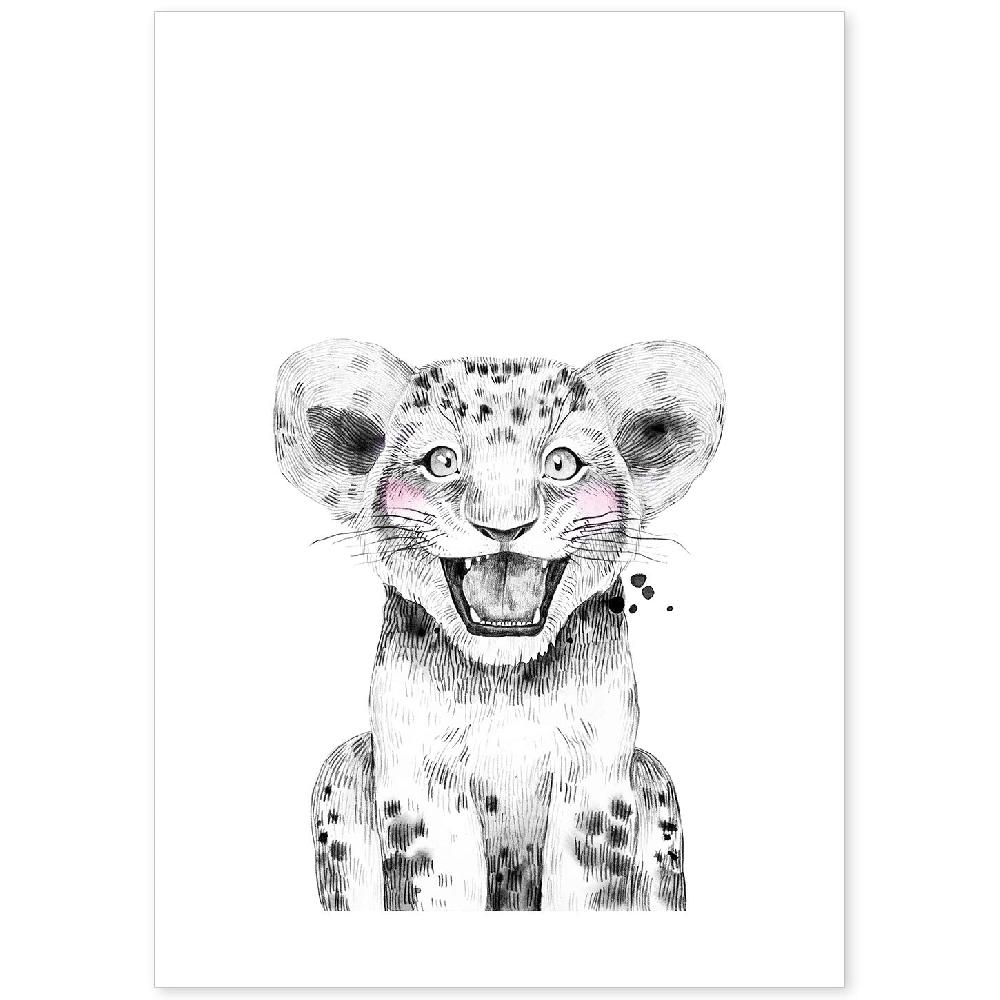 nacnic Lámina Infantil de León en Blanco y Negro