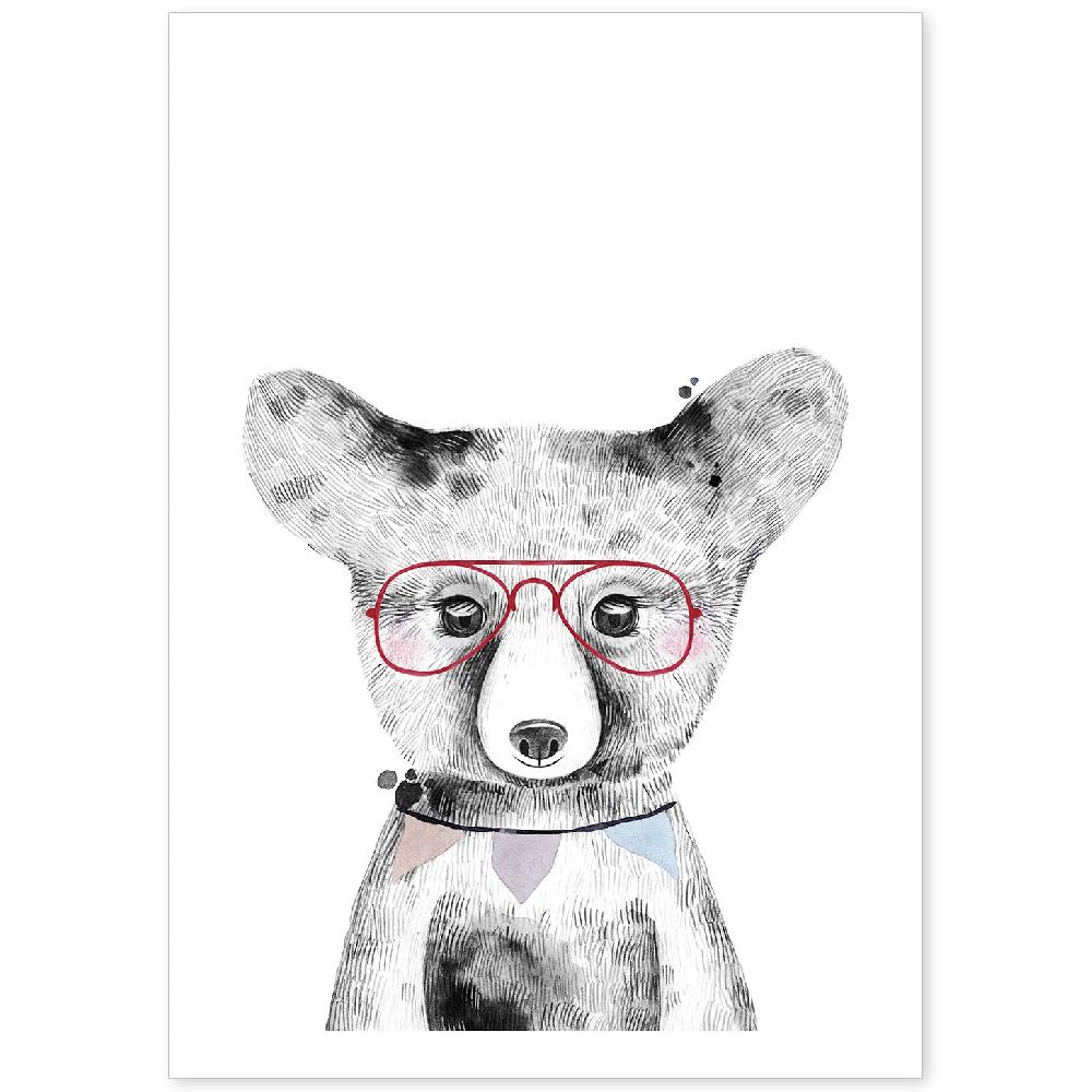 nacnic Lámina Infantil de Oso Bebé con Gafas Rojas