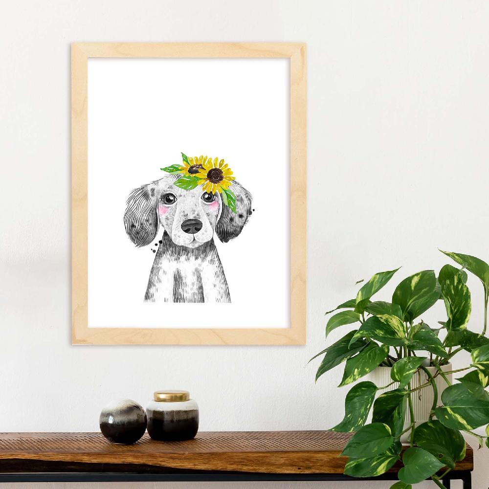 Nacnic Lámina Infantil De Perro Bebé Con Flores
