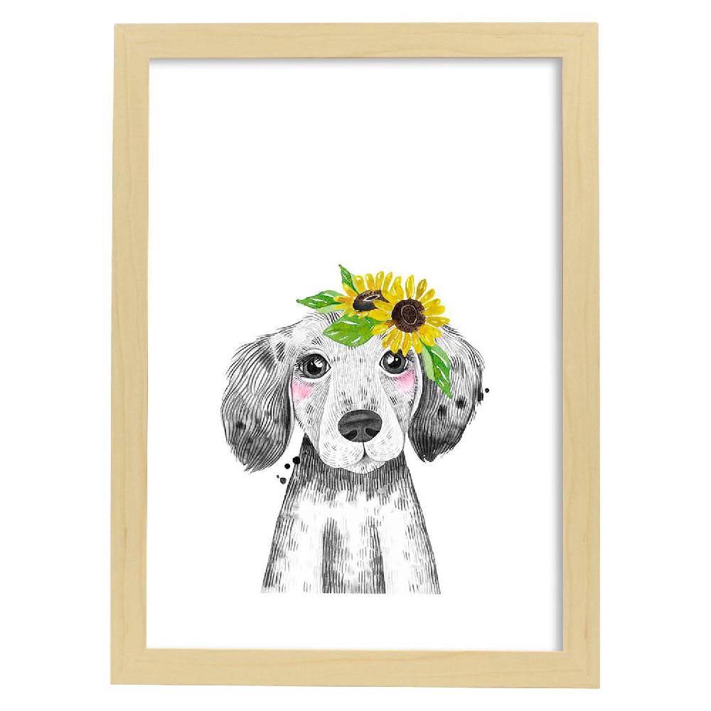 Nacnic Lámina Infantil De Perro Bebé Con Flores