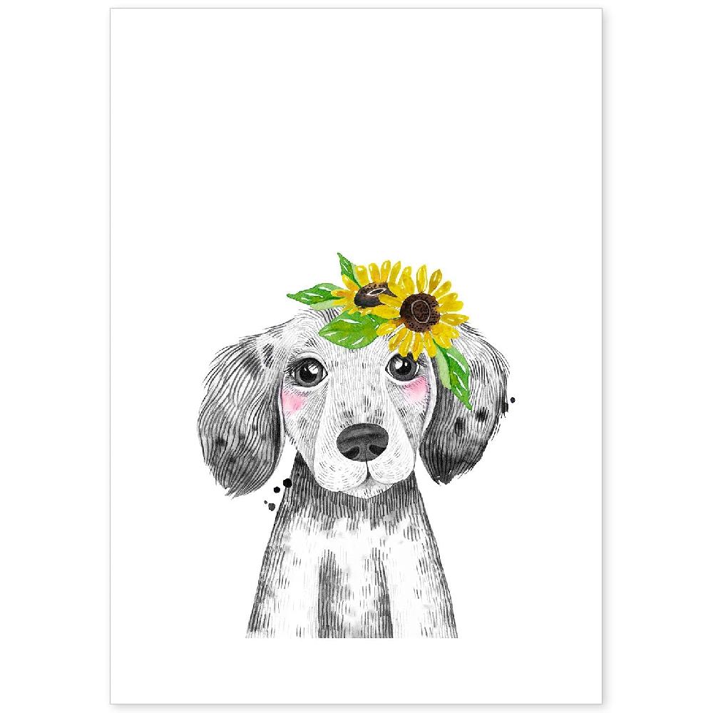 nacnic Lámina Infantil de Perro Bebé con Flores
