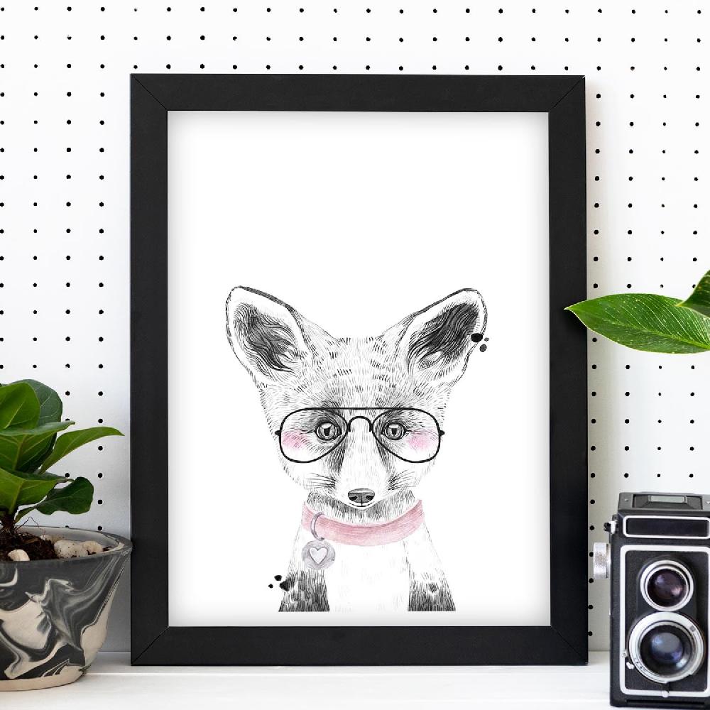 Nacnic Lámina Infantil De Zorro Con Gafas Y Collar