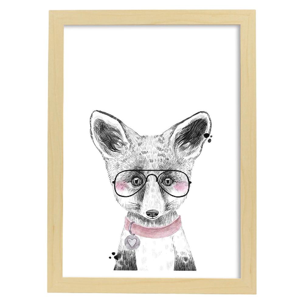Nacnic Lámina Infantil De Zorro Con Gafas Y Collar