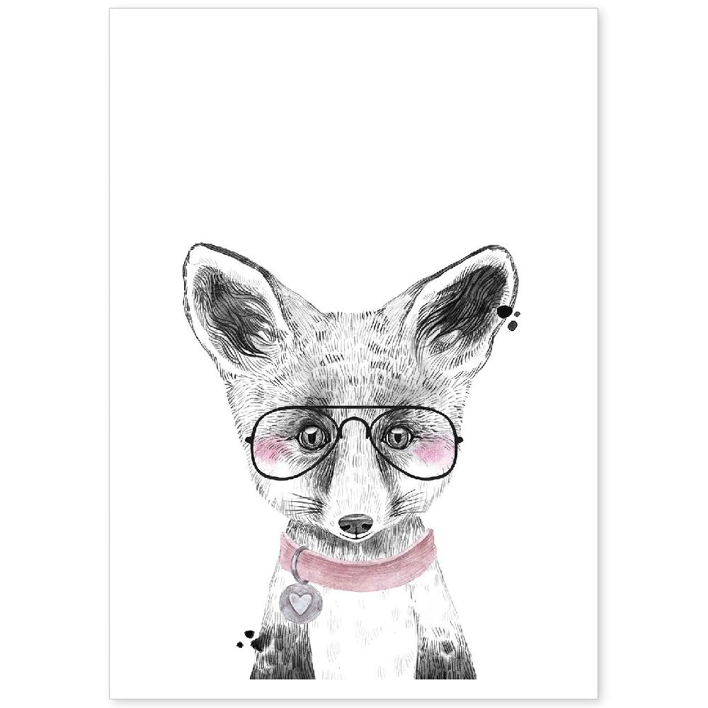 nacnic Lámina Infantil de Zorro con Gafas y Collar