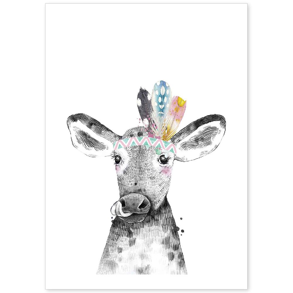 nacnic Lámina Infantil Vaca con Plumas