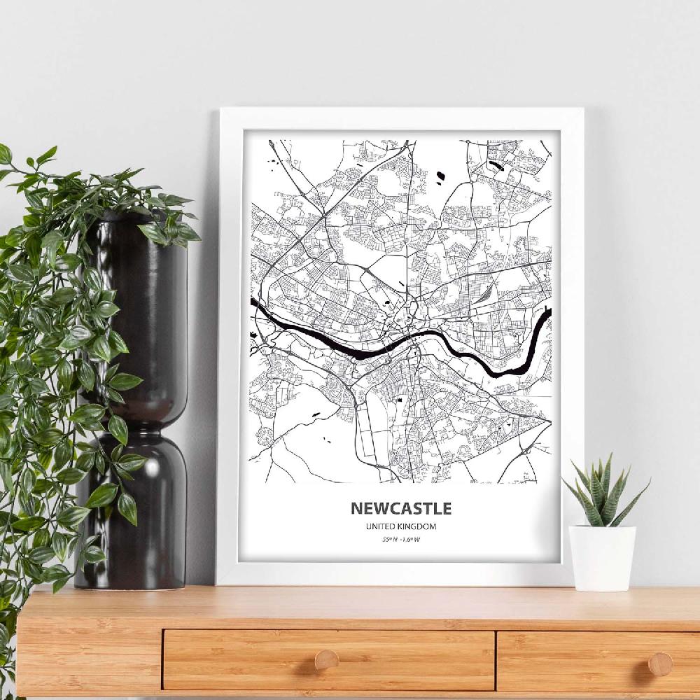 Nacnic Lámina Mapa De NewCastle En Negro
