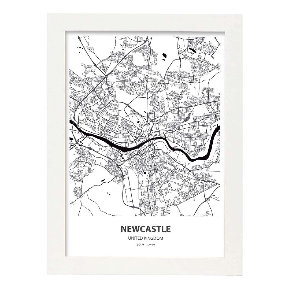 Nacnic Lámina Mapa De NewCastle En Negro